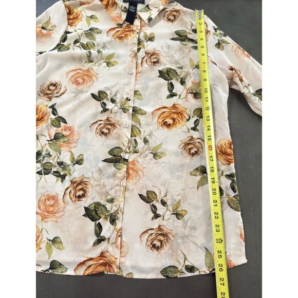 Joan Vass Nude Sheer Floral Rose Print Button Up Blouse‎ - Picture 6 of 6